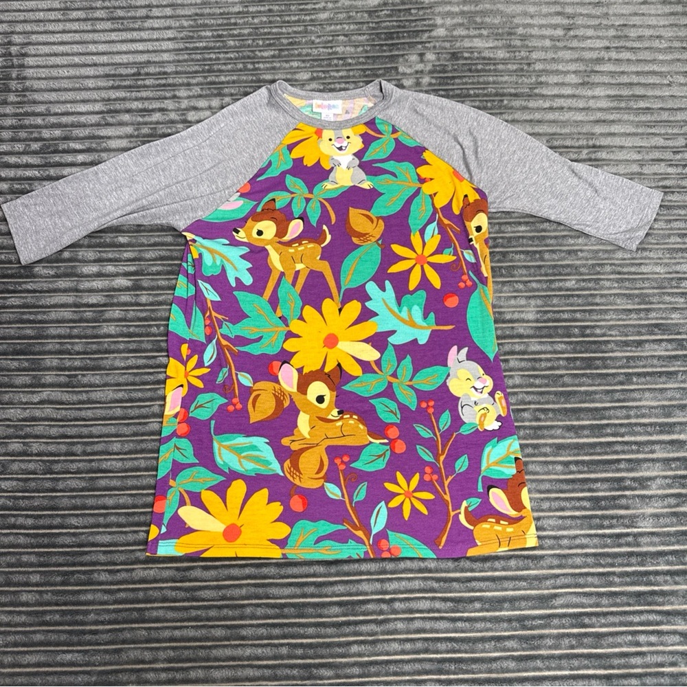 LuLaRoe Girls Bambi Character Print Raglan Shirt size 10